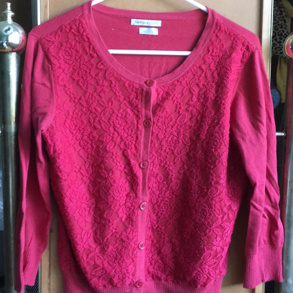 Red lace cardigan 3/4 sleeves